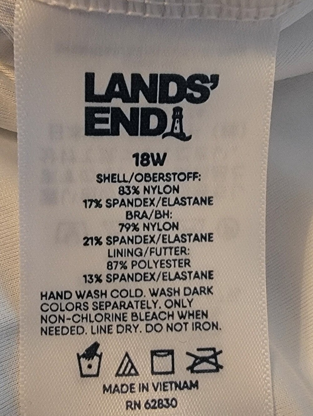 LAND'S END Black & White Floral Halter-style Tankini Top, NWOT, Size 18W - Picture 4 of 5